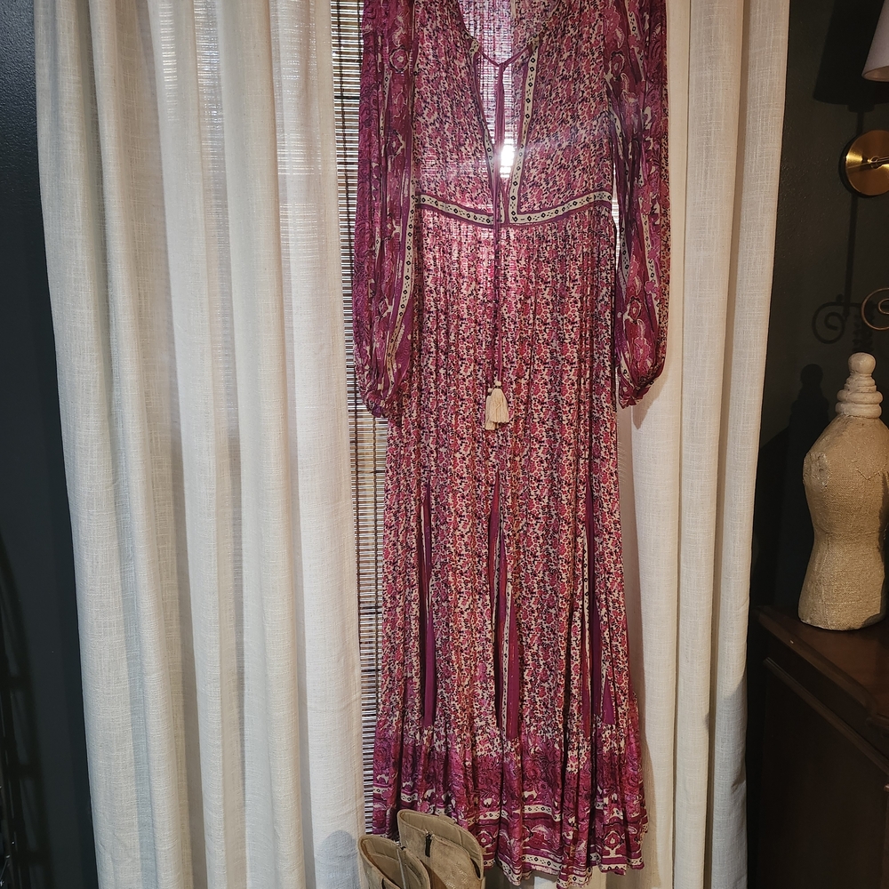 Free People Floral Long Sleeve Maxi Dress - Pink and White